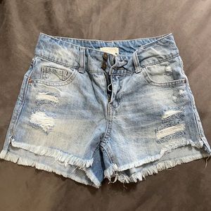 Distressed jean shorts